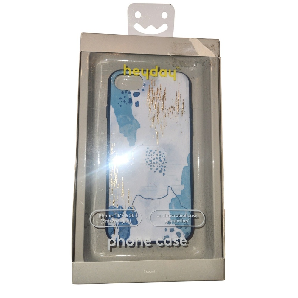 Heyday Apple iPhone 8‎ 7 SE 2nd 3rd Gen Case Blue Watercolor Gold Foil Abstract